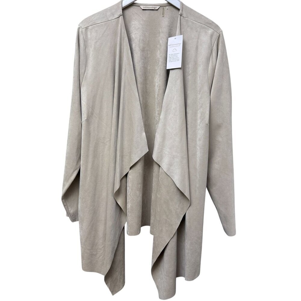 Soft Surroundings Faux Suede Jacket Plus Size 2X Stretch Beige Draped NWT